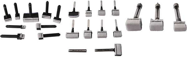 Various sizes and shapes of T-shaped foam applicators and handles
